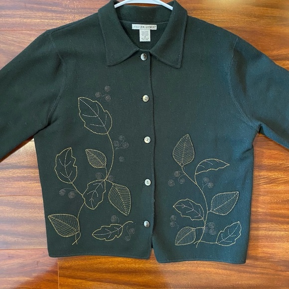 Vintage Jillian Jones 100% Wool Women’s Green Floral Fall Embroidered Jacket - Picture 5 of 8